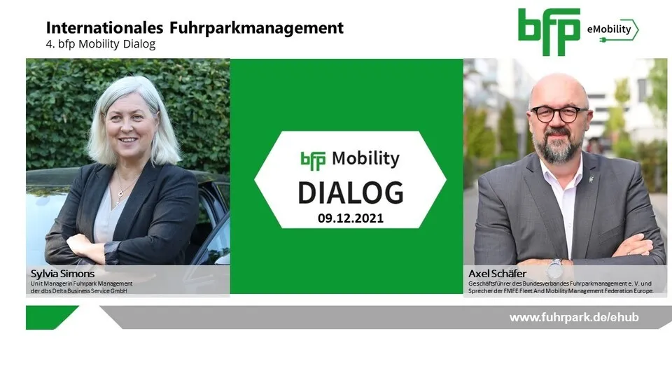 Sylvia Simons, Unit-Managerin Fuhrparkmanagement der dbs Delta Business Service GmbH im Dialog mit Axel Schäfer, Geschäftsführer des Bundesverbandes Fuhrparkmanagement e. V und Chefredakteur Clemens Noll-Velten.