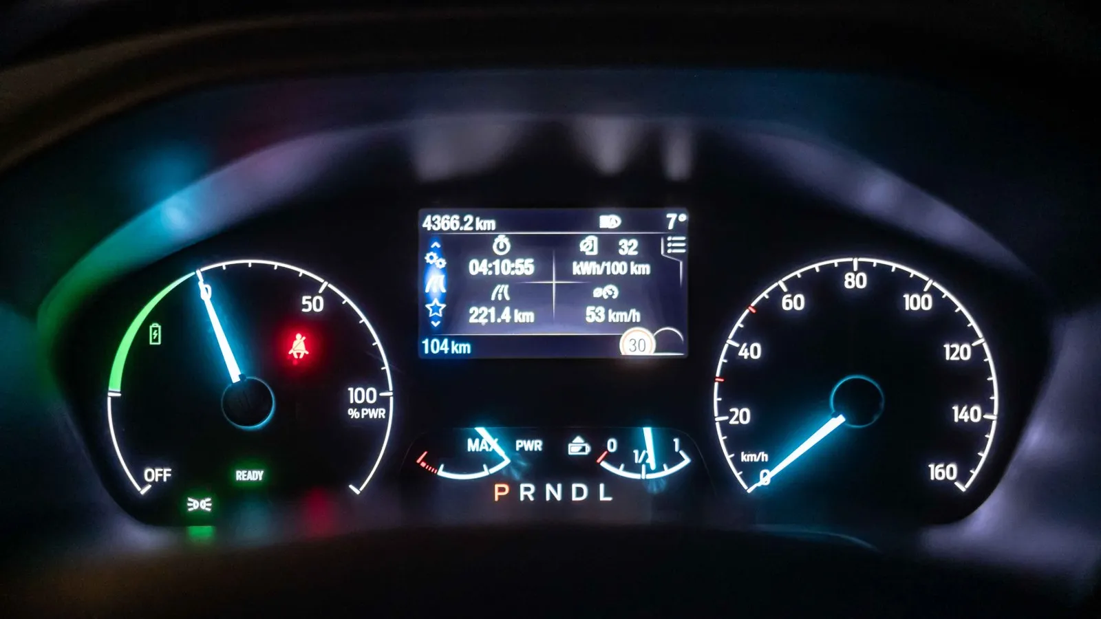 Mit 32 kWh bei winterlichen Bedingungen hält der E-Transit sein Versprechen. Auf die angezeigte Reichweite kann man sich beim E-Transit verlassen.