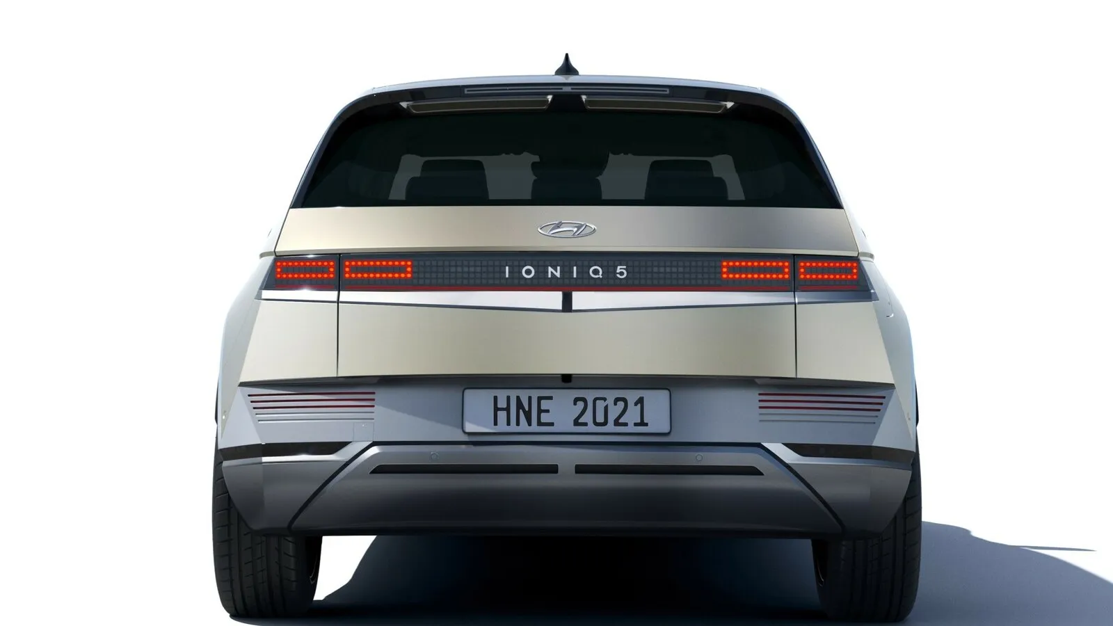 Die Lichtgrafik am Heck des Hyundai Ioniq 5 nimmt das Rechteck-Thema der LED-Tagfahrleuchten auf.