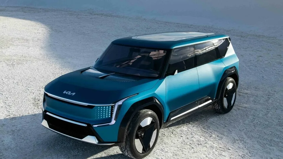Die Studie des Kia EV9 ist deutlich dramatischer designt als das Fahrzeug in Serie kommen wird.