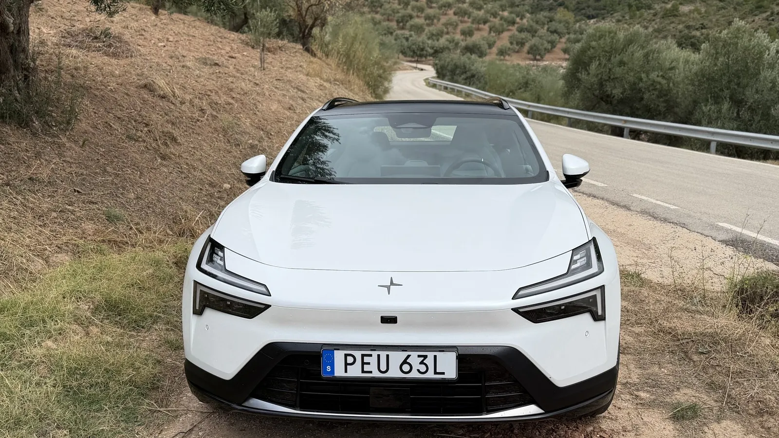Der Polestar stehend im Gelände von vorne.