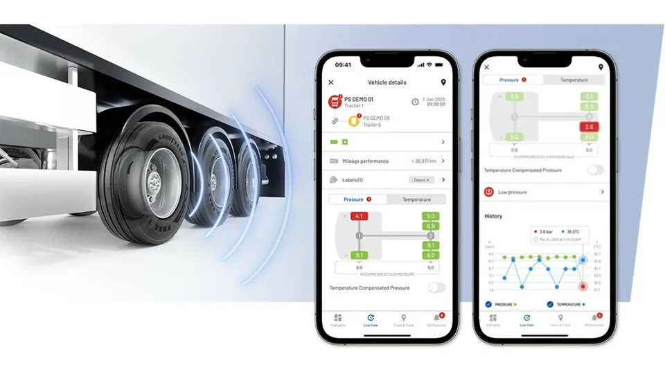Das neue TPMS Connect-System übermittelt Reifendruckdaten von Lkw direkt an die Firmenzentrale.