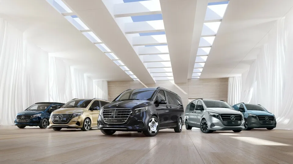 Mehr Exklusivität für Großraumlimousine und Transporter: Neues Innen- und Außendesign, mehr Assistenz an Bord sowie Heizung- und Massagefunktion in Sesseln der V-Klasse.
