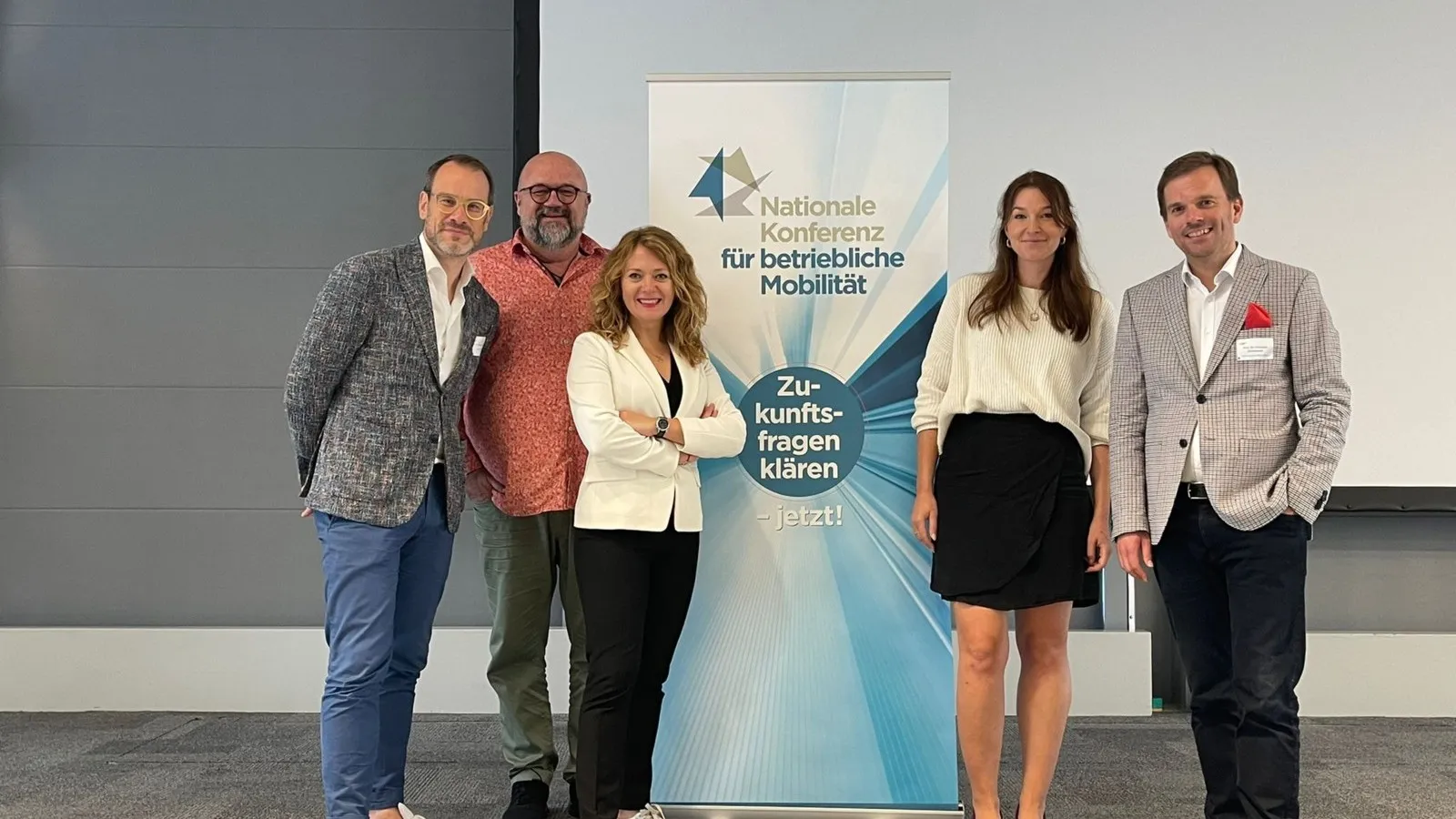 Präsent auf der Nationalen Konferenz für betriebliche Mobilität (v.l.): Stephan A. Jansen (Universität der Künste Berlin), Axel Schäfer (BBM), Olga Nevska (Telekom Mobility Solutions), Martha Marisa Wanat (Bicicli und Mond) sowie Christian Grotemeier (Hochschule Rhein-Main).