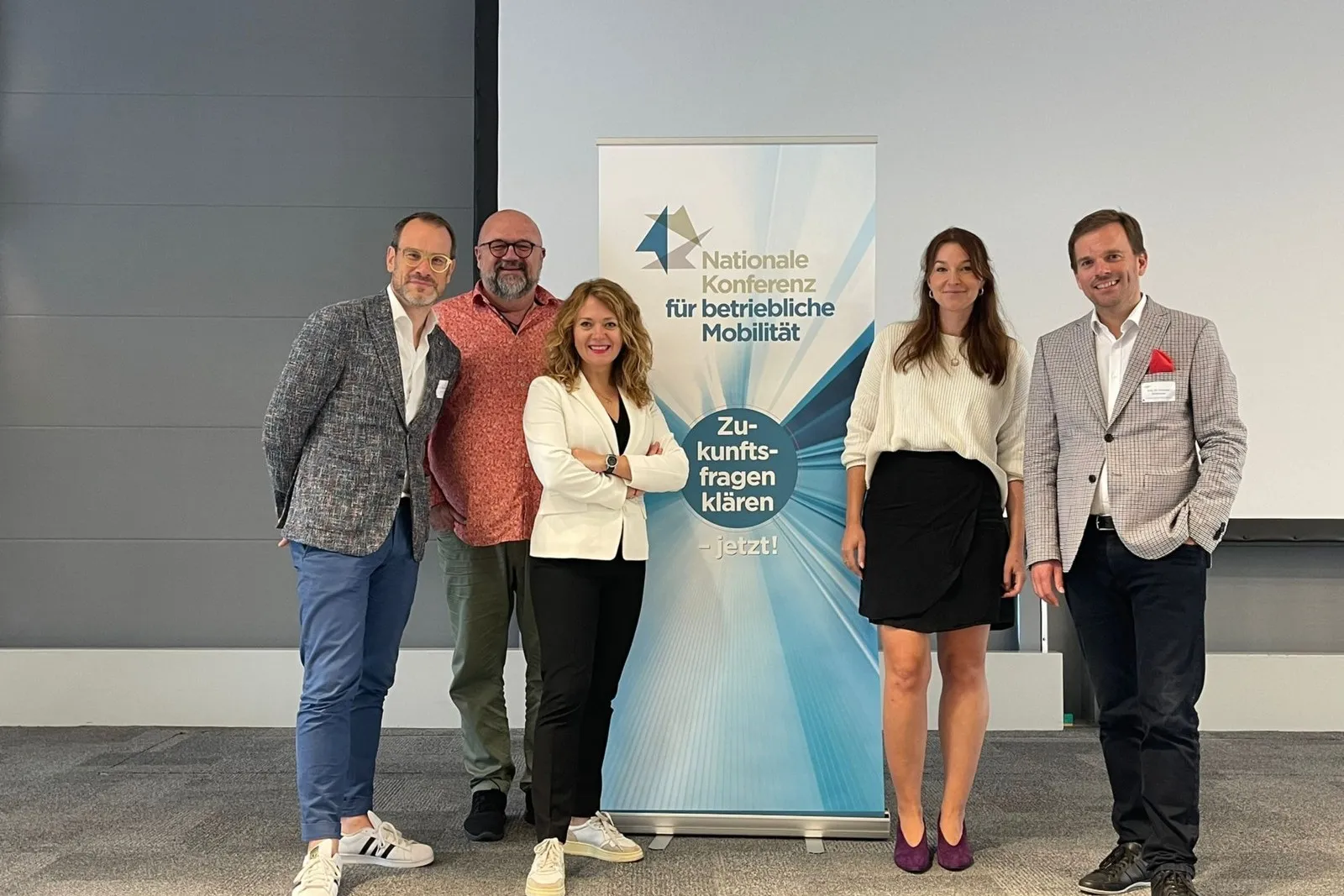 Präsent auf der Nationalen Konferenz für betriebliche Mobilität (v.l.): Stephan A. Jansen (Universität der Künste Berlin), Axel Schäfer (BBM), Olga Nevska (Telekom Mobility Solutions), Martha Marisa Wanat (Bicicli und Mond) sowie Christian Grotemeier (Hochschule Rhein-Main).