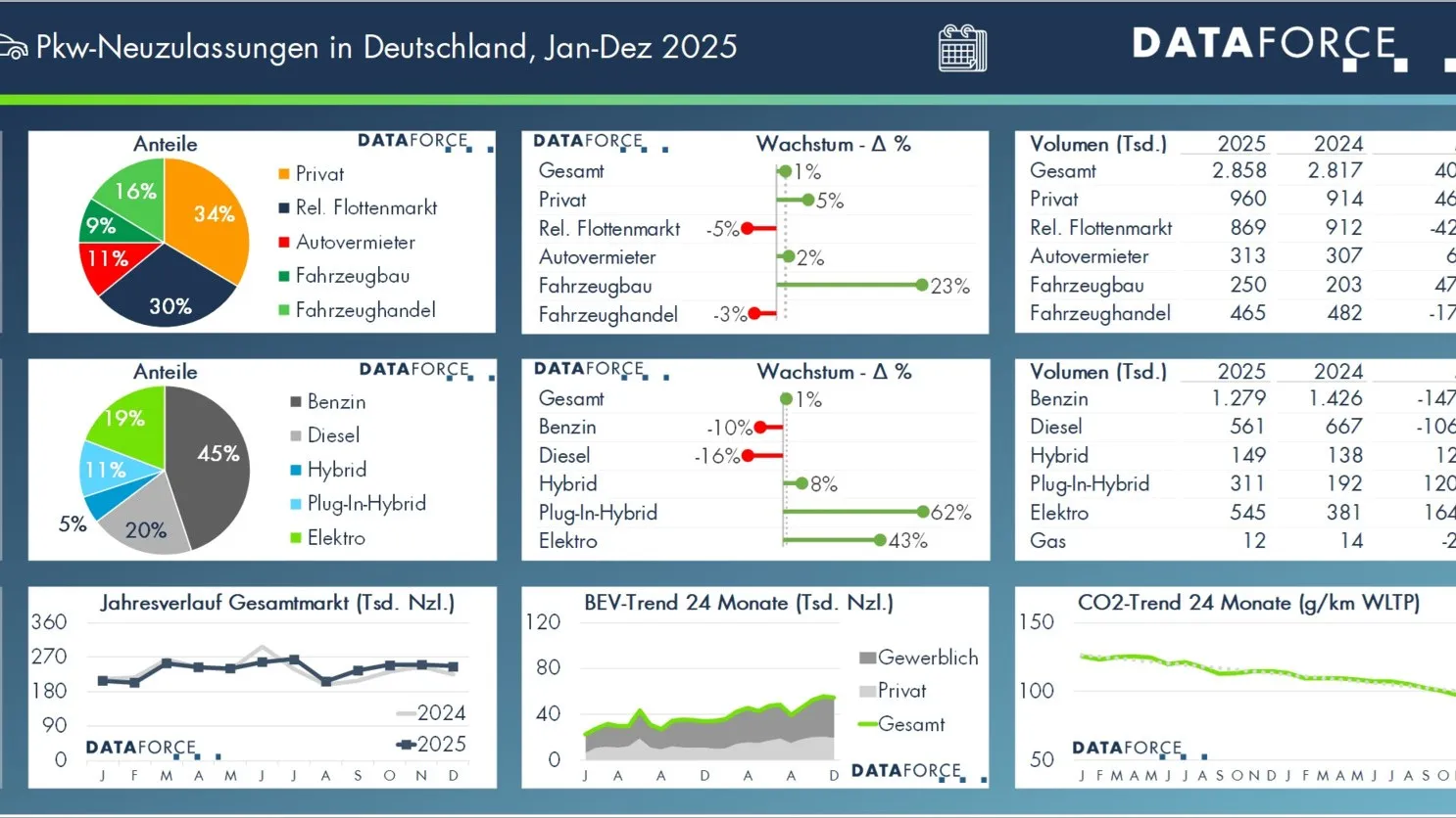So sehen die Pkw-Neuzulassungen im Jahr 2025 aus.