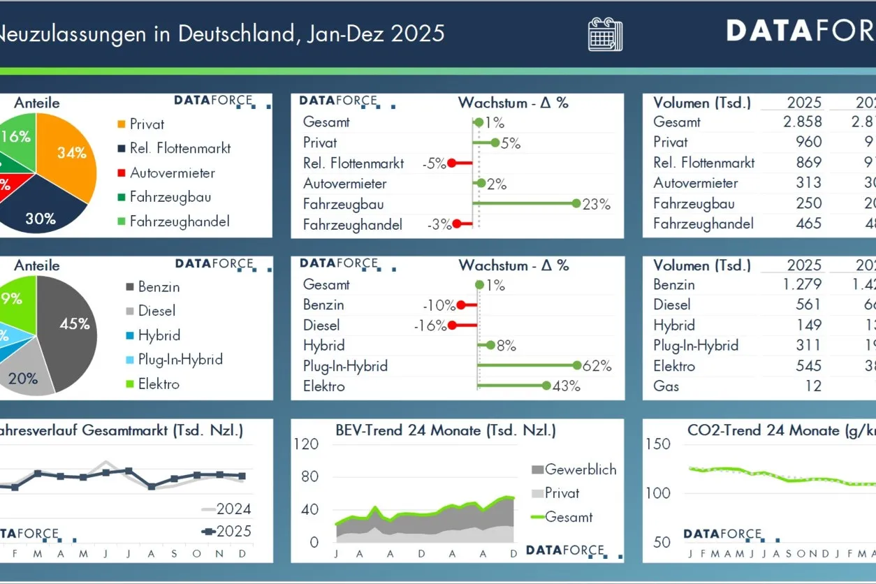 So sehen die Pkw-Neuzulassungen im Jahr 2025 aus.