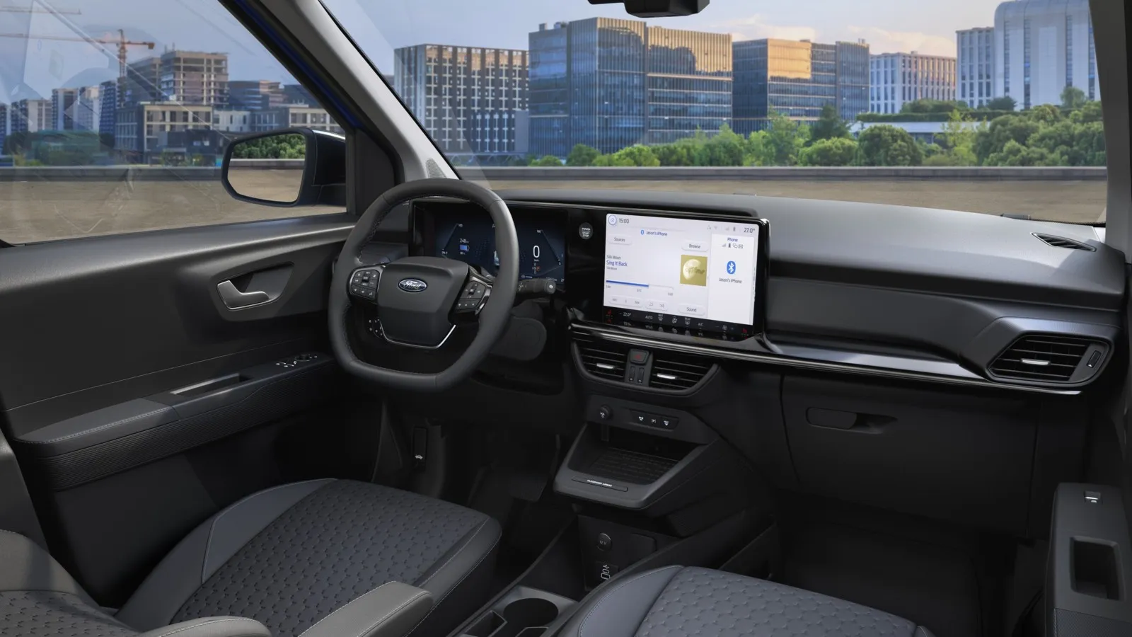 Die „Digiboard“-Instrumententafel zeichnet sich durch eine 12-Zoll-Digitalanzeige sowie einen ebenfalls 12 Zoll großen, quer eingebauten Touchscreen mit der jüngsten Generation des Entertainment- und Kommunikationssystems Ford Sync-4 aus.