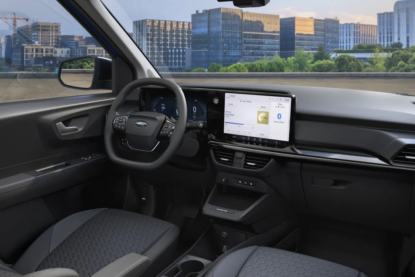 Die „Digiboard“-Instrumententafel zeichnet sich durch eine 12-Zoll-Digitalanzeige sowie einen ebenfalls 12 Zoll großen, quer eingebauten Touchscreen mit der jüngsten Generation des Entertainment- und Kommunikationssystems Ford Sync-4 aus.