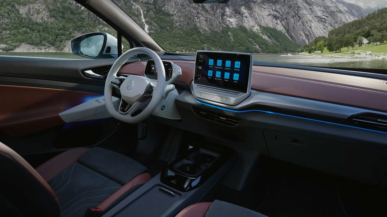 Das Cockpit des VW ID.5 ist in bekanntem Stil nüchtern möbliert.